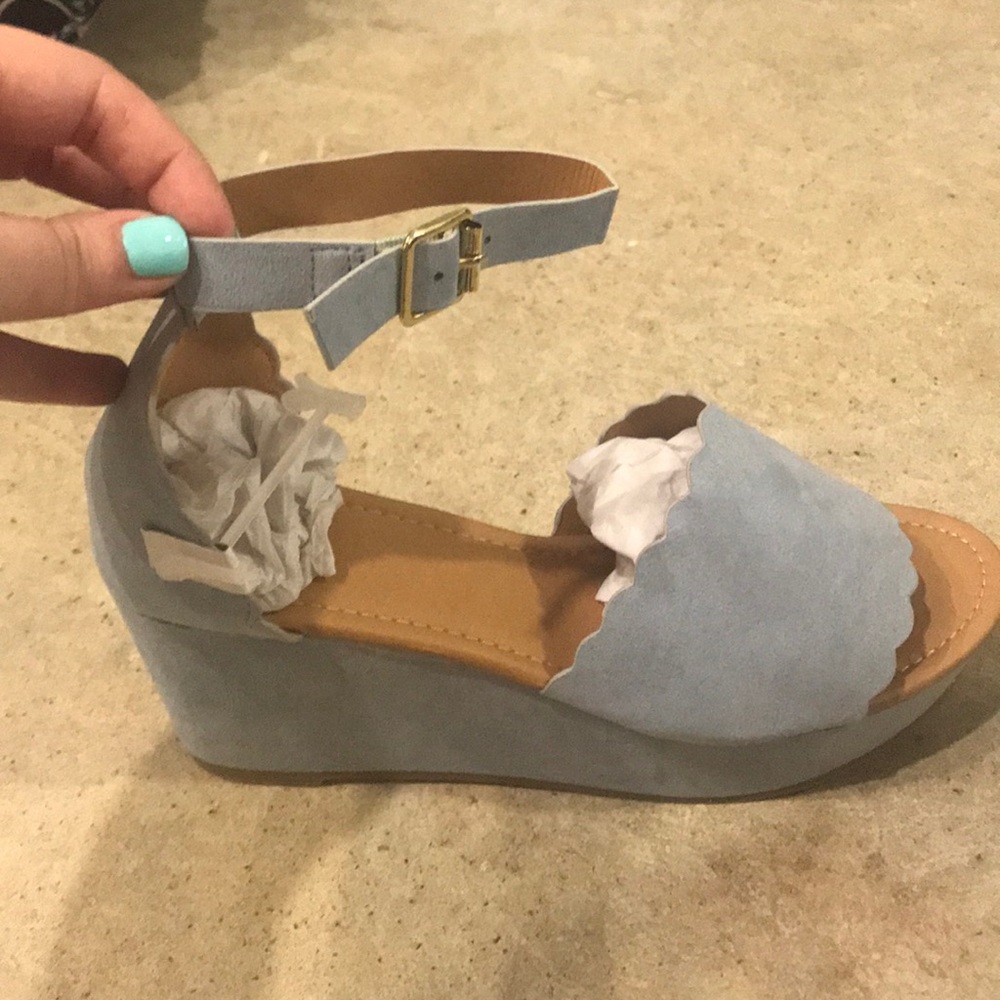 Light blue suede platform sandals